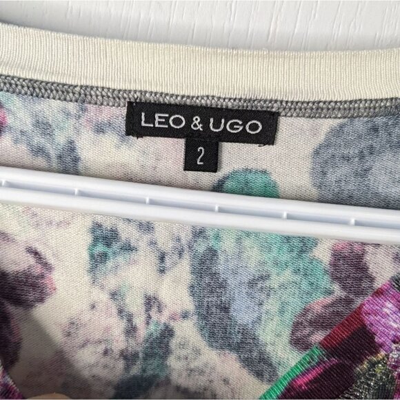 LEO & UGO purple floral shirt rayon nylon Small @i - Picture 12 of 13
